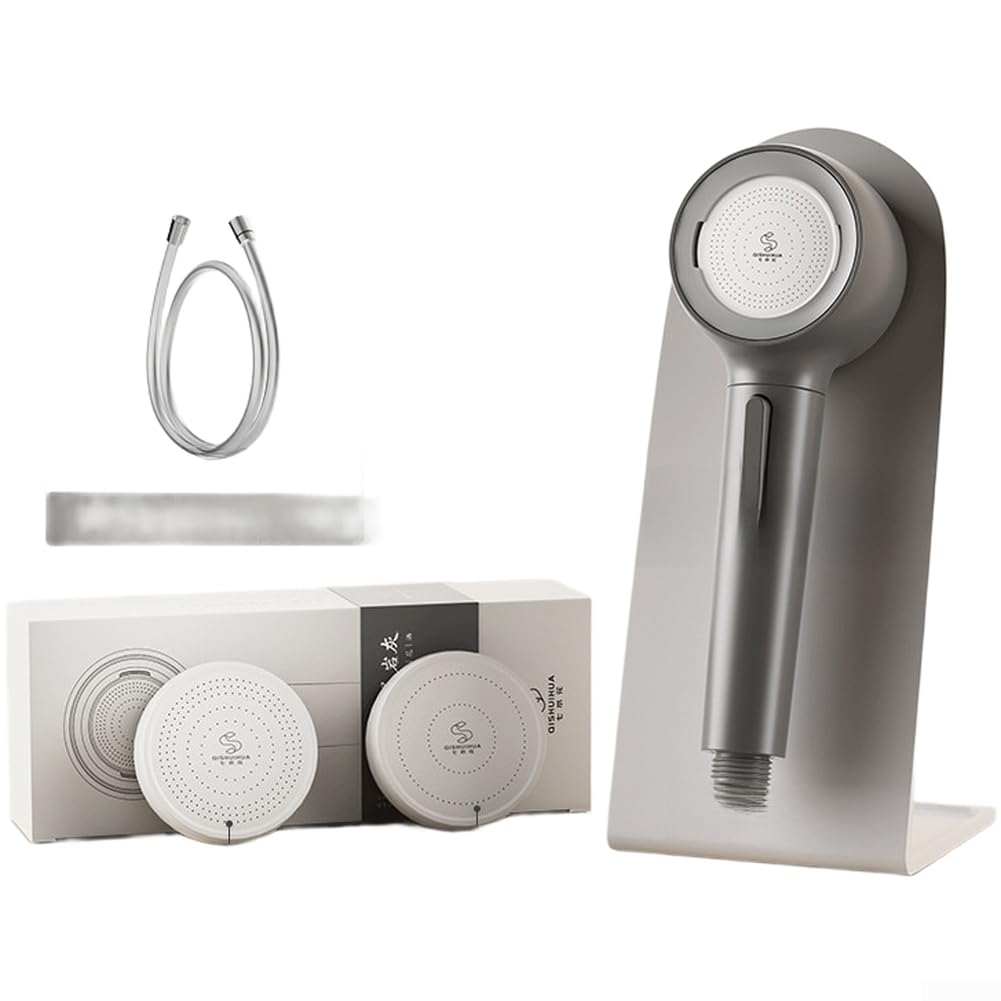 Pommeau de douche anti-calcaire gris pour peau sensible