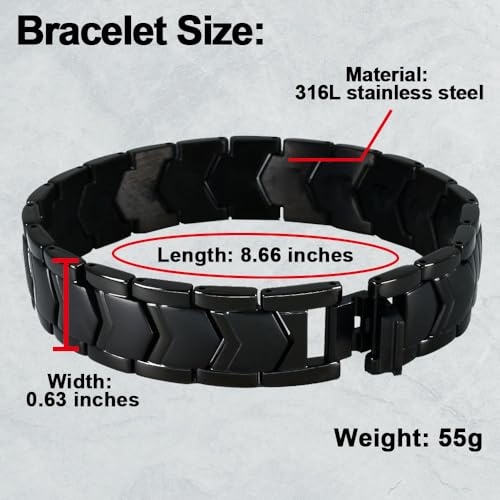 KYOSI Black Bracelet for Men Links Stainless Steels Mens Bracelet Accessories Fashion Jewelry 8.66 inches Fathers Day Gift2