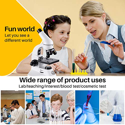 BEBANG 200X-2000X Microscope, All-Metal Optical Glass Lenses, Coarse and Fine Focusing, 25X Widefield Eyepiece and Complete Accessories Kit - Thumbnail 6