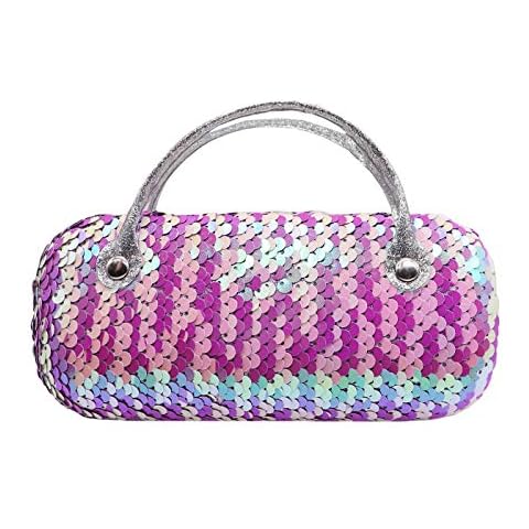 Brillenetui für Damen, Kinder, Mädchen, Jungen, wendbar, Pailletten, Brillentasche, glitzernd, Hartschale mit Griff - - Einheitsgröße Cover