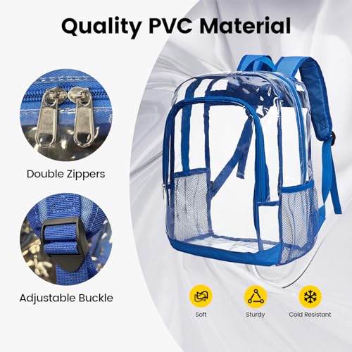 Image of Vorspack Clear Backpack for School, 16 inch Large Clear Bookbag - Blue | See Through Transparent Backpack for Girls Boys, 17L Large Capacity, PVC Materials, Padded Straps, Ideal for College, Work