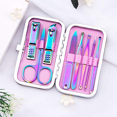 Portable Manicure Set,8 In 1 Stainless Steel Professional Pedicure Kit Nail Scissors Grooming Kit with Luxurious Case,Rainbow Color Nail Clippers Kit Pedicure Care Tools Nail Clipper Set Pedicure Set