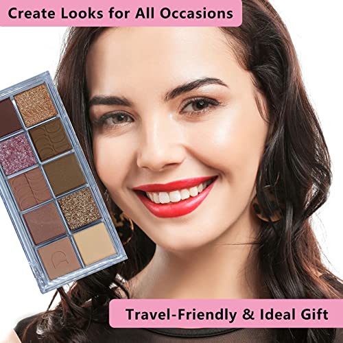 May Foltren 10 Colors Eye Shadow Palette Makeup, Peach Brown Nude Neutral Gold Glitter Eyeshadow Palette Pallet, High Pigmented Waterproof Blendable Long Lasting Eye Palette (12#) #TOP3