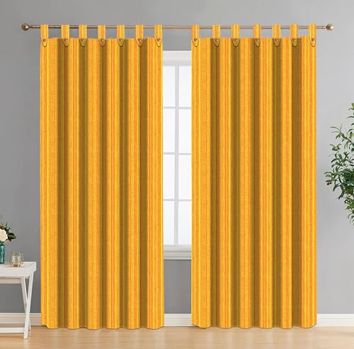Image of Yaweh Cotton Striped Room Darkening Loop Type Door Curtain- 4 Ft X 6.75 Ft Set of 2 Pieces(Yellow), Opaque, Tab Top Curtains (yelloww, Door)