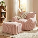 GRAVFORCE Schlafsofa mit Rückenlehne und Fußstütze, XXL Sitzsack Sessel mit Hocker für Erwachsene, Relaxsessel Lazy Sofa, Indoor-Sitzkissen für Schlafzimmer Wohnzimmer, Wintergarten (Rosa)