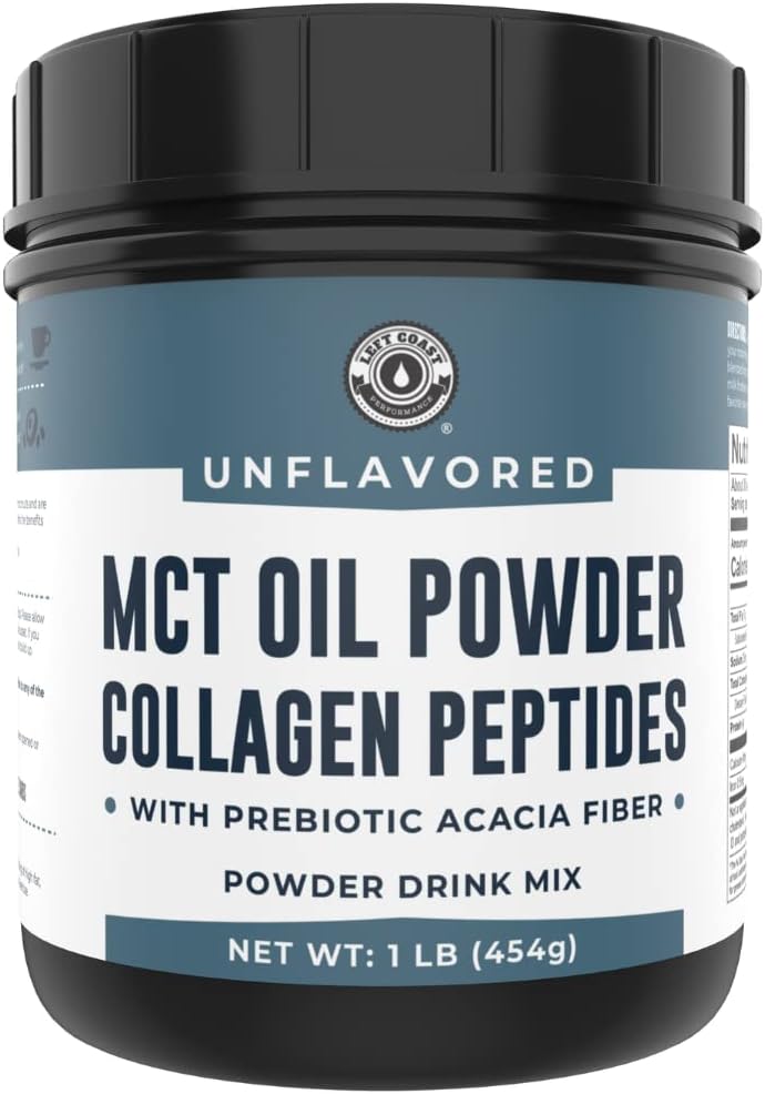 Mct Oil Powder + Keto Collagen Peptides Acacia Fibre 16Oz (Unflavored). 10G Mct, 5G Collagen. For Coffee Creamer, Shakes, Smoothies, Ketogenic Low Carb Protein
