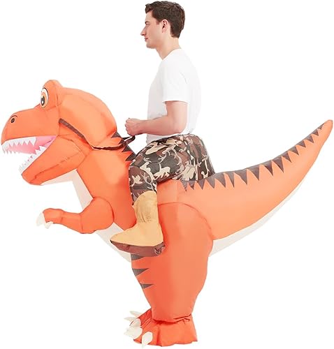 Miniatura 2 de GOOSH Disfraz inflable de dinosaurio para adultos que montan en T Rex Air Blow Up divertido disfraz de fiesta de Halloween cosplay