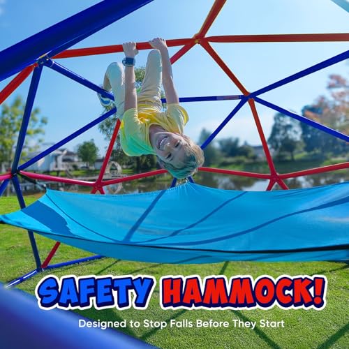 Image of Zupapa 10FT Climbing Dome with Hammock, Outdoor Jungle Gym for Kids, Geometric Dome Climber Supporting 1200LBS Outdoor Play Equipment, Purple&Red