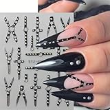 2Pcs Halloween Nail Art Stickers Decals, Gothic Punk Nail Decals XY Shape Striped Nail Stickers with Glitter Irregular 5D Self-Adhesive Nail Art Supplies Halloween Gothic Nail Accessories for Women