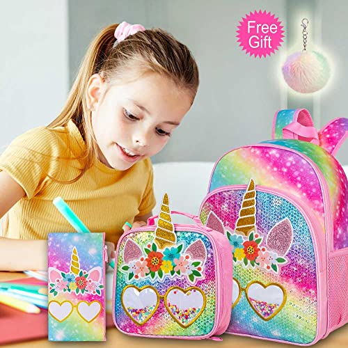 Zlyert 3Pcs Unicorn Backpack For Girls, Sequin Bookbag For Elementary Preschool Students, 16" Kids Backpacks With Lunch Box For Girl - Pink #TOP6