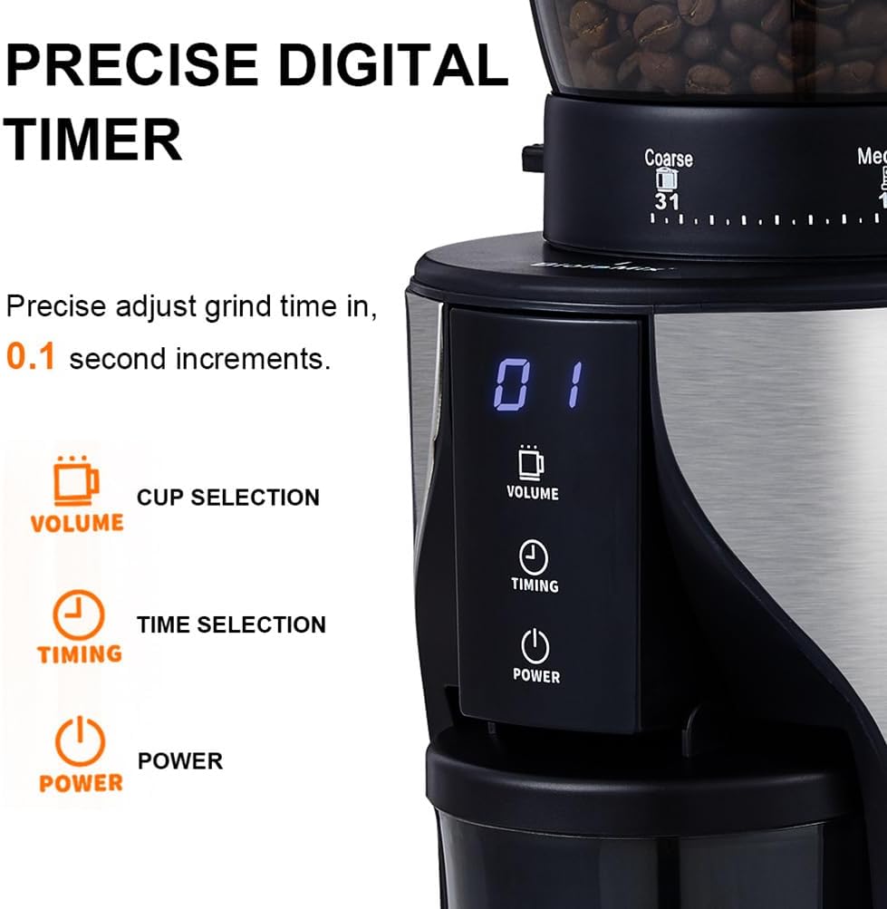 Conical Burr Coffee Grinder Electric, 275G Large Touch Screen Smart, with 31 Grind Settings Bean, One Button Operation Automatic Grinde,for Drip, Mocha, Hand Brew