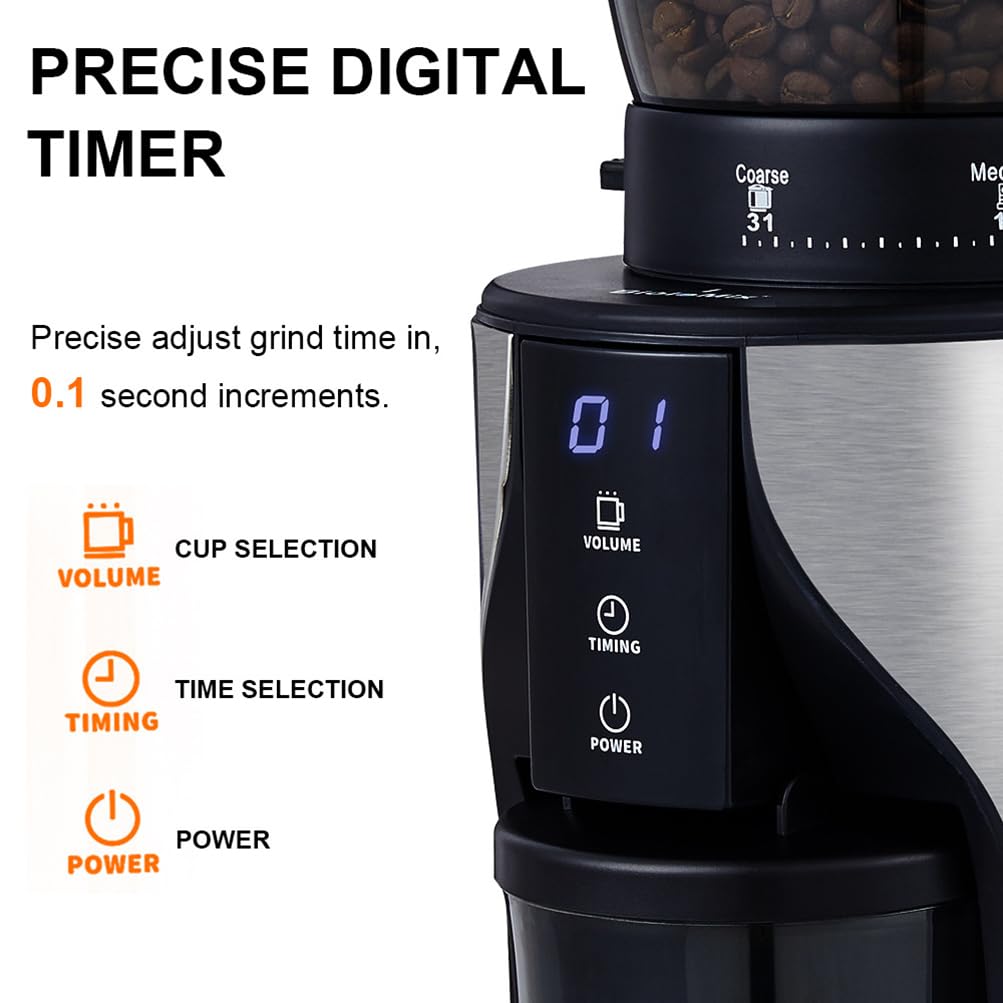 Molinillo de café eléctrico fresas cónicas, pantalla táctil grande 275 g, con 31 ajustes molienda, molinillo automático un solo botón, for goteo, moca y a mano