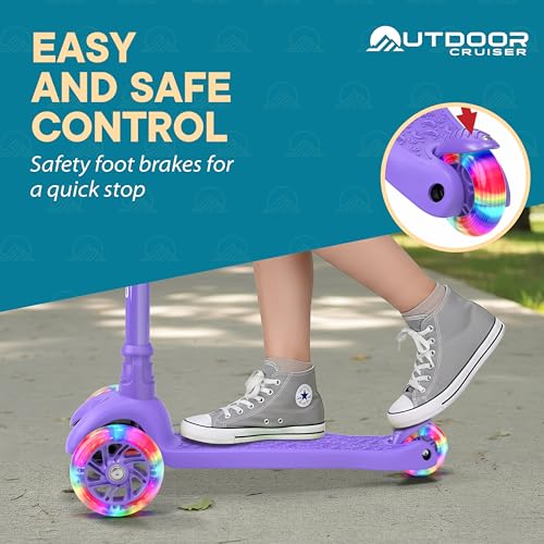 Outdoor Cruiser 3-wheel Kids Scooter – With Lean-to-steer Technology, Wide Deck, Led Lighted Wheel, 4-level Adjustable Height T-bar Handle, Support Kid Up to 150 Lbs, for Boys & Girls Ages 3-8, Purple by OutdoorCruiser - Image 8