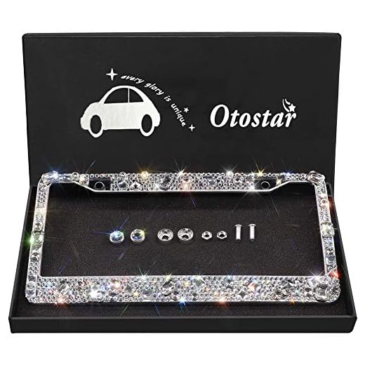 Carfond Luxury Handcrafted 14 Facets SS20 Premium Glass Crystal Diamond Stainless Steel License Plate Frame Bonus Matching Screws Caps (Luxury Crystal)
