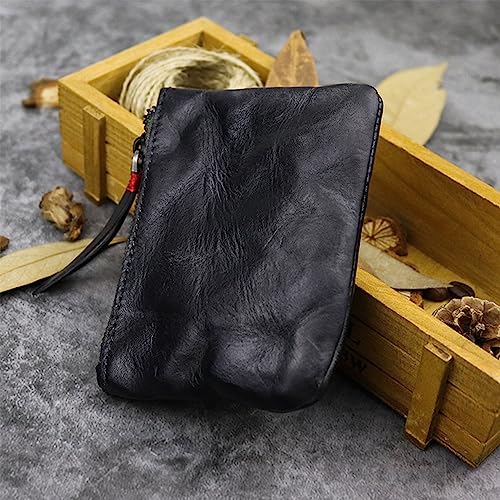 1PCS Leather Coin Pouch Men Men's Coin Pouch With Zipper and Snap Closure Crazy Horse Wallet Suitable for Men and Women (Black)3