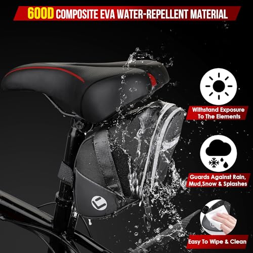 Image of WOTOW Bike Saddle Bag - Waterproof Strap-on Bike Seat Bag - Reflective Bicycle Under Seat Storage Pouch for Road Mountain Bike Cycling Travel