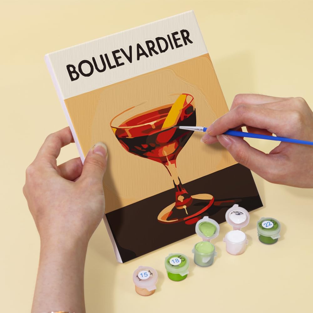 Summer Drinks - Kit multiplo con numeri, pronto da dipingere, per adulti, facile da livellare, design retrò moderno, cocktail colorati, 6 tele di lino, 36 colori