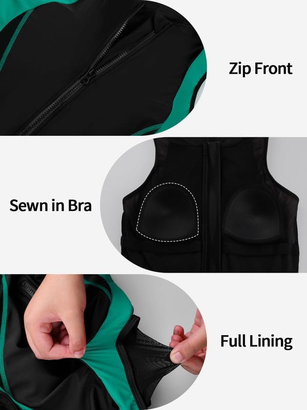 beautyin Athletic One Piece Swimsuits Women Front Zip Modest Boyleg Bathing Suit - Image 4