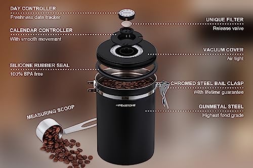 Apexstone Coffee Canister Black Large, Coffee Storage Airtight Canister With Scoop, Airtight Coffee Canister With Scoop(22 Oz), Coffee Canister Stainless Steel Storage Container With Date Tracker #TOP3