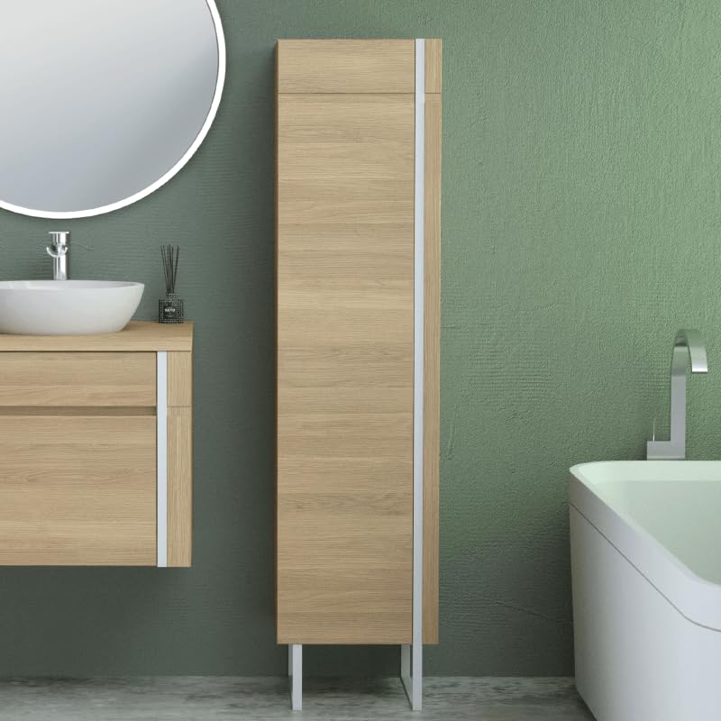 Mueble SDB TYO - Columna sobre patas de roble y metal blanco 150 cm