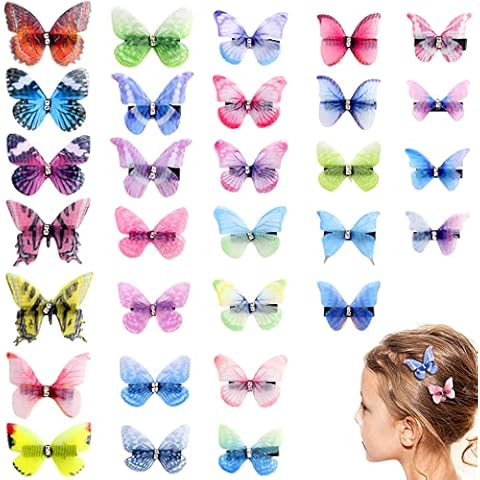 Rebanky 30 Pcs Butterfly Barrette Hair Clips Glitter Colorful Butterfly Clips Gauze Butterfly Snap Hair Barrette 3D Butterfly Hair Accessories for Women Girls Kids(3 Styles) Cover