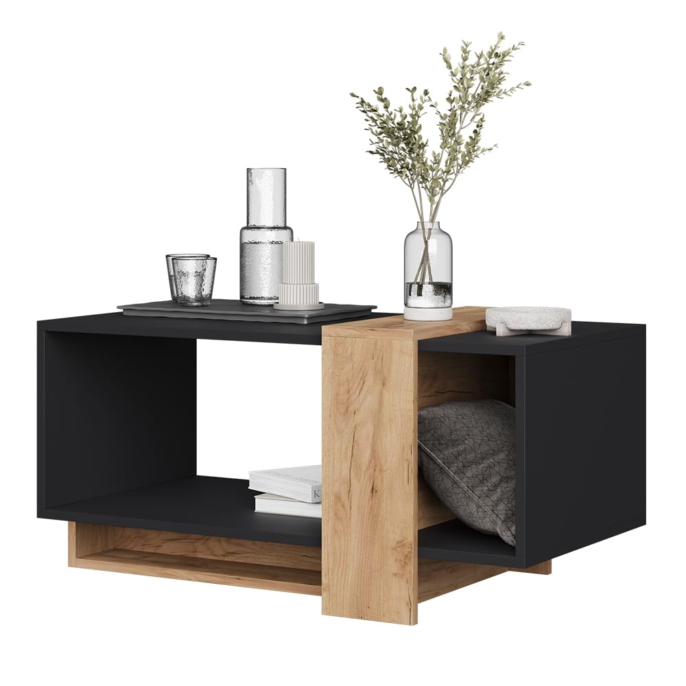 Vicco Couchtisch Aven, Anthrazit/Goldkraft Eiche, 91.8 x 49 cm | mit offener Ablagefläche zur Aufbewahrung von Alltagsgegenständen