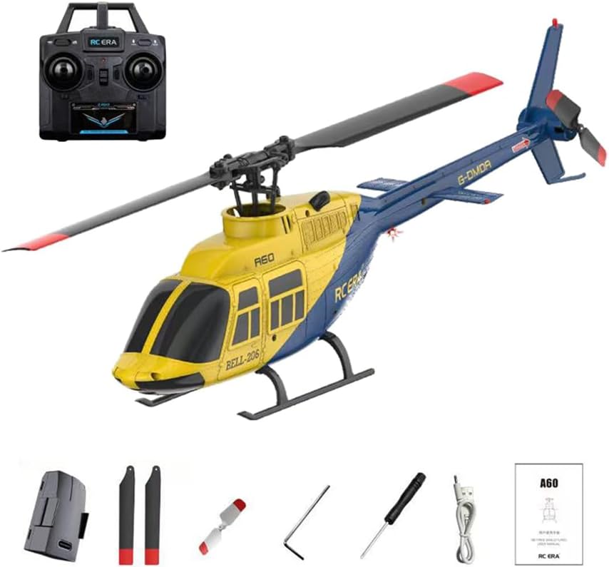 RC ERA A60 Bell-206 110-size Auto Stabilized 6-Axis Gyroscope RC Helicopter With Optical Flow Sensor & Upgraded Transmitter - Remote Control Helicopter RTF For Beginner & Adults (Blue/Yellow)