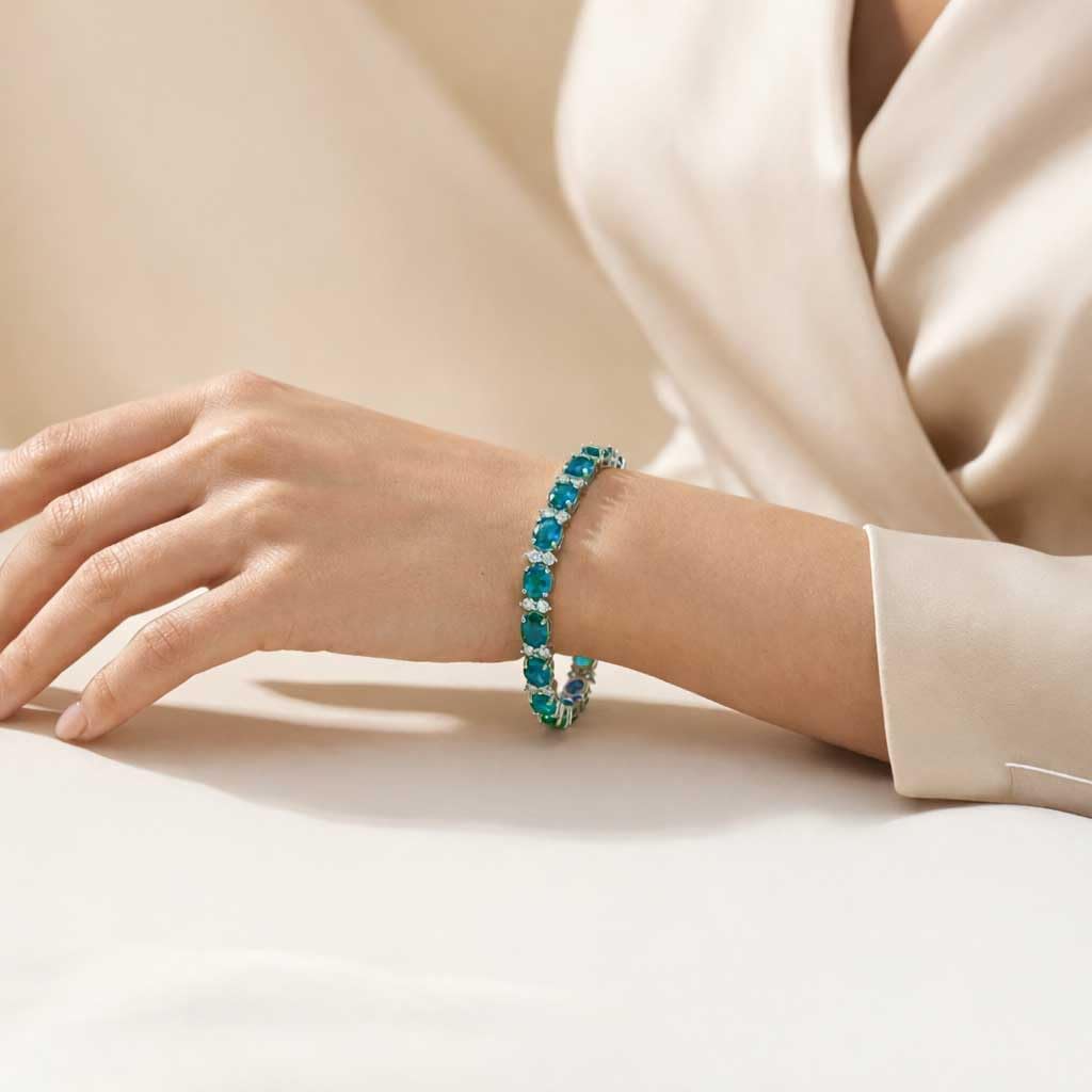 KEZEF Tennis Bracelets For Women - Cubic Zirconia - Oval 7x5mm Gemstones - Round 2.50mm White CZ - Silver Plated Brass - 7 Inch - Multiple Colors Hypoallergenic Bracelets - Image 3