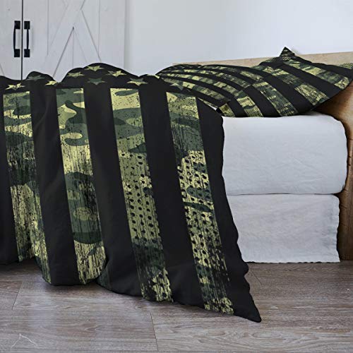Rustic Camouflage American Flag Bedding Set Ultra Soft 3 Piece Comforter Cover Set Twin Size, Stars And Stripes Military Duvet Cover Set With 2 Pillow Shams For Kids/Teens/Adults/Toddler #TOP3
