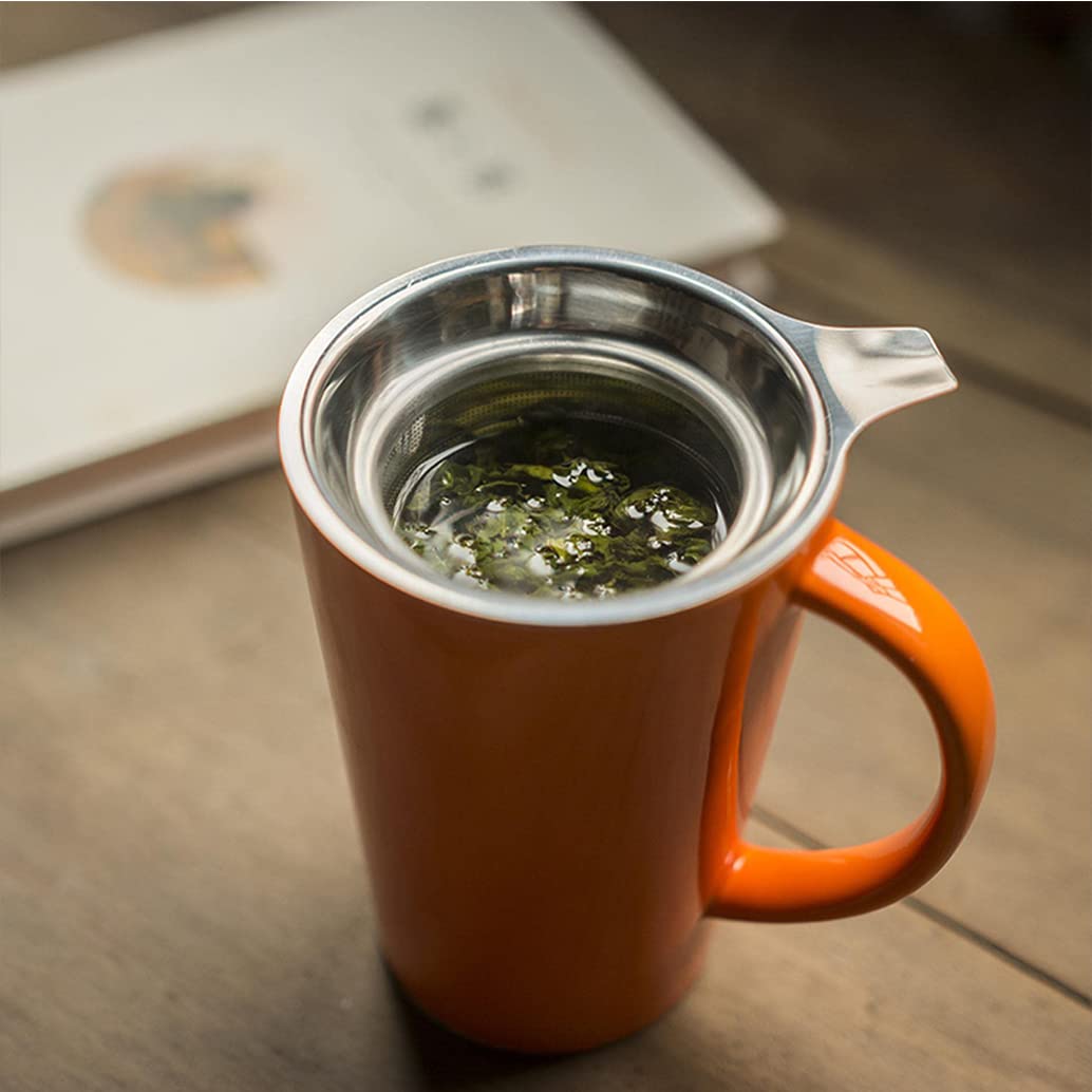 Mughe di tè in Porcellana con Infusore E Coperchio, con Filtro, Tazza di tè a Foglie Sciolte Produttrice di tè/caffè/Latte/Donne/Ufficio, Microonde E Lavastoviglie Black
