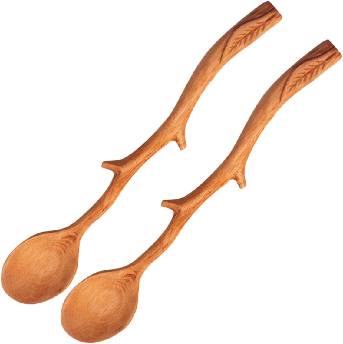 2pcs Japanese Style Beech Wood Coffee Spoon Long Handle Stirring Spoon for Coffee and Tea Mixing