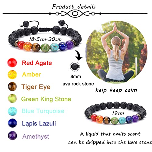 SAMOCO 16Pcs Men Women 8mm Lava Rock 7 Chakras Aromatherapy Essential Oil Diffuser Bracelet Braided Rope Natural Stone Yoga Beads Bracelet Bangle3