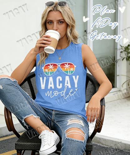 Image of Vacay Mode T Shirts for Women Summer Beach Hawaii Vacation Short Sleeve Tops Holiday Cruise Getaway T Shirts