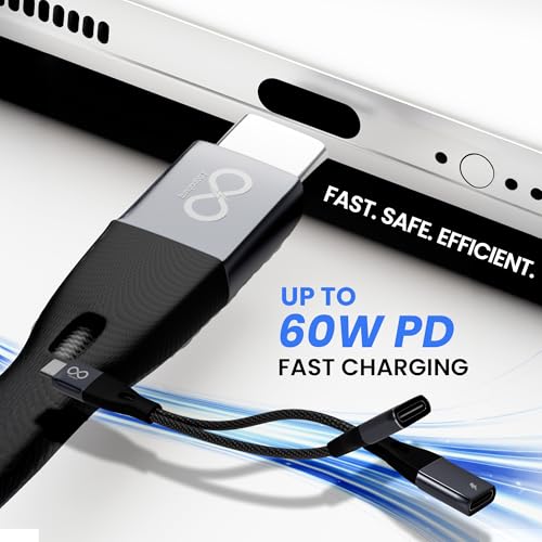 Image of 2 in 1 Type C Audio & Charging Adapter | USB C to Dual Type C Connector | 60W PD Fast Charging + Music & Call Support | Aluminum Alloy & Braided Cable | USB-C Headphone Adapter with Carry Pouch