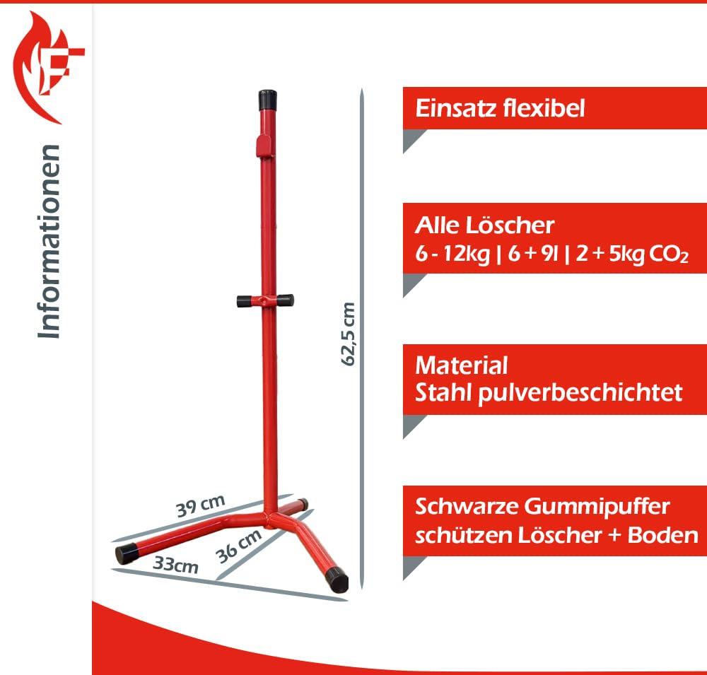6kg Pulver Feuerlöscher mit Ständer und roter Schutzhaube mit Prüfnachweis und Manometer