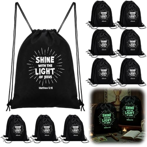 Image of 24 Pcs Shine with The Light of Jesus Drawstring Backpacks Bulk