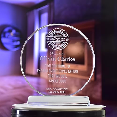 Personalized 6.5” Glass Plaque, Engraved Award Trophy with Names, Appreciation Messages and Company Logo, Completely Customized Gift Plaque for Retirement Employee - Thumbnail 2