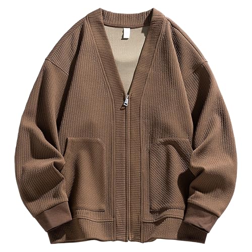JEKE-DG Men's V Neck Casual Cardigan Sweater Zip Up Knitted Fashion Solid Sweater Long Sleeve Comfort Spring Fall Sweaters