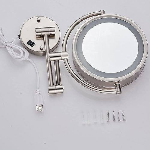 Miniatura 9 de Espejo de maquillaje de pared de 8.5 pulgadas con luces LED de 3 tonos, espejo de tocador de doble cara para baño, aumento de 10 veces, alimentado