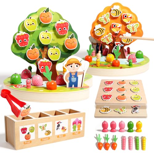Image of INIFEIDALA Montessori Toys for 3 4 5 Year Olds | Birthday Gifts for Kids | Wooden Educational Toddler Toys, Shape Sorting, Carrot Harvest & Magnetic Fishing Game - Fine Motor Skills Development