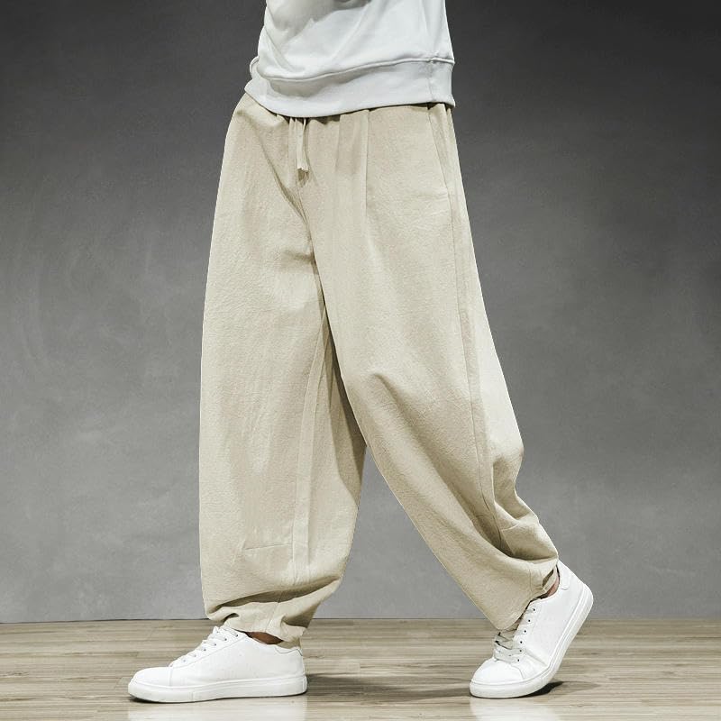 Pantalon lanterne ample homme coton lin jambe large décontracté automne