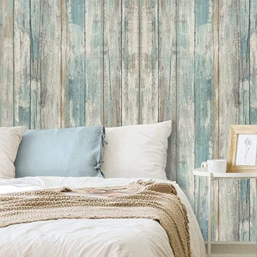 17.71" X 236.2" Removable Wood Wallpaper Self-Adhesive Peel and Stick Countertops Distressed Wooded Wall Paper Decorative and Transform Vinyl Film Decal Roll