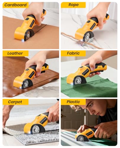 Cordless Electric Scissors, Cardboard Cutter with Box, 3 Blades, Yellow - image 6