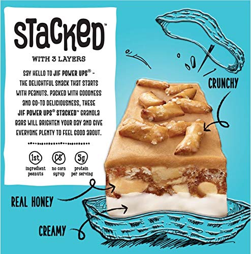 Jif Power Ups Stacked 3 Layer Flavored Granola Bar, Honey Peanut Butter, 30 Count