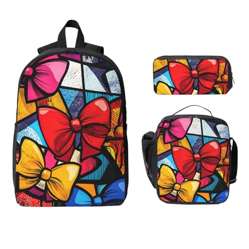 Bow Backpacks 3 Pcs Unisex Travel Backpack with Fun Graphic Cartoon Print for Hiking Commuting