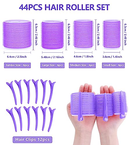 Yevyo Jumbo Hair Rollers, 44 Packs Large Hair Rollers For Long Medium Short Hair, 4 Size Self Grip Hair Rollers For Women Curls At Home (8×Extra Jumbo +8×Jumbo +8×Large +8×Medium) #TOP1