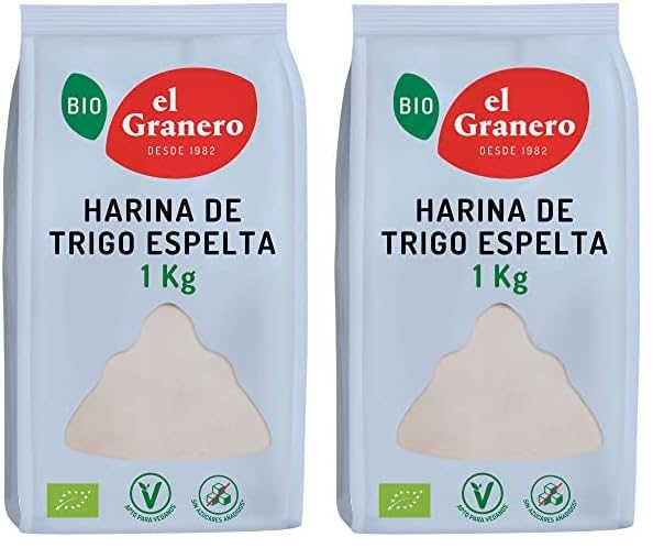 El Granero Integral - Harina de Trigo Espelta BIO - 1 KG - Rica en Fibra y Nutrientes - Mejora la Digestión - Harina de Bajo Índice Glucémico - Apta para Veganos (Paquete de 2)