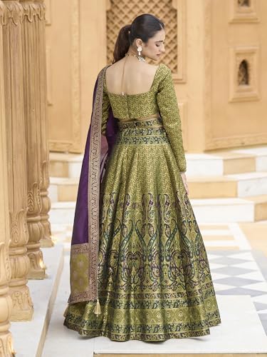 Image of PURVAJA Women's Kanjiwaram Semi-Stitched Lehenga choli