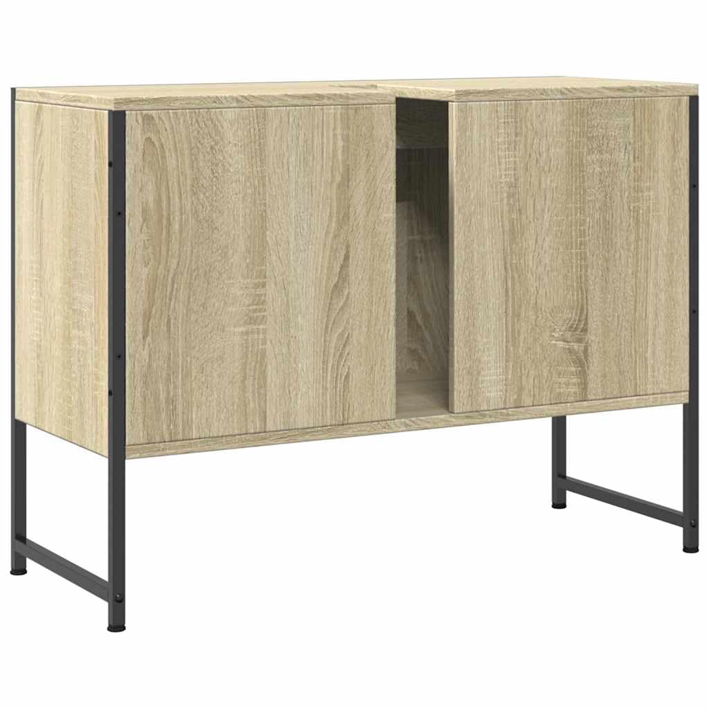 Szafka pod umywalkę, dąb Sonoma, 80 x 33 x 60 cm, materiał drewnopochodny z miejscem do przechowywania i otworem na syfon, meble łazienkowe, szafka do przechowywania, organizer dla gości WC i
