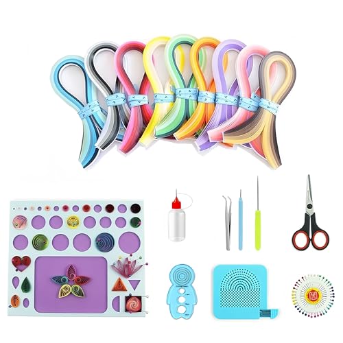 YURROAD Kit de papier à quilling pour débutants, kit de démarrage complet avec 900 bandes de 3 mm (36 couleurs), outils de paperolles adaptés aux débutants pour la fabrication d'art en papier, de